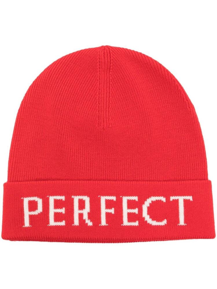 Perfect Moment logo-intarsia merino wool beanie - Red Cover