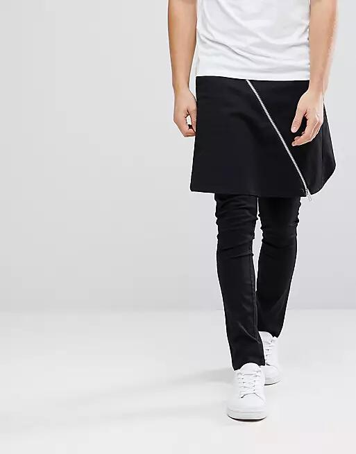 ASOS Super Skinny Pants With Skirt And Exposed Zips-Black Cover