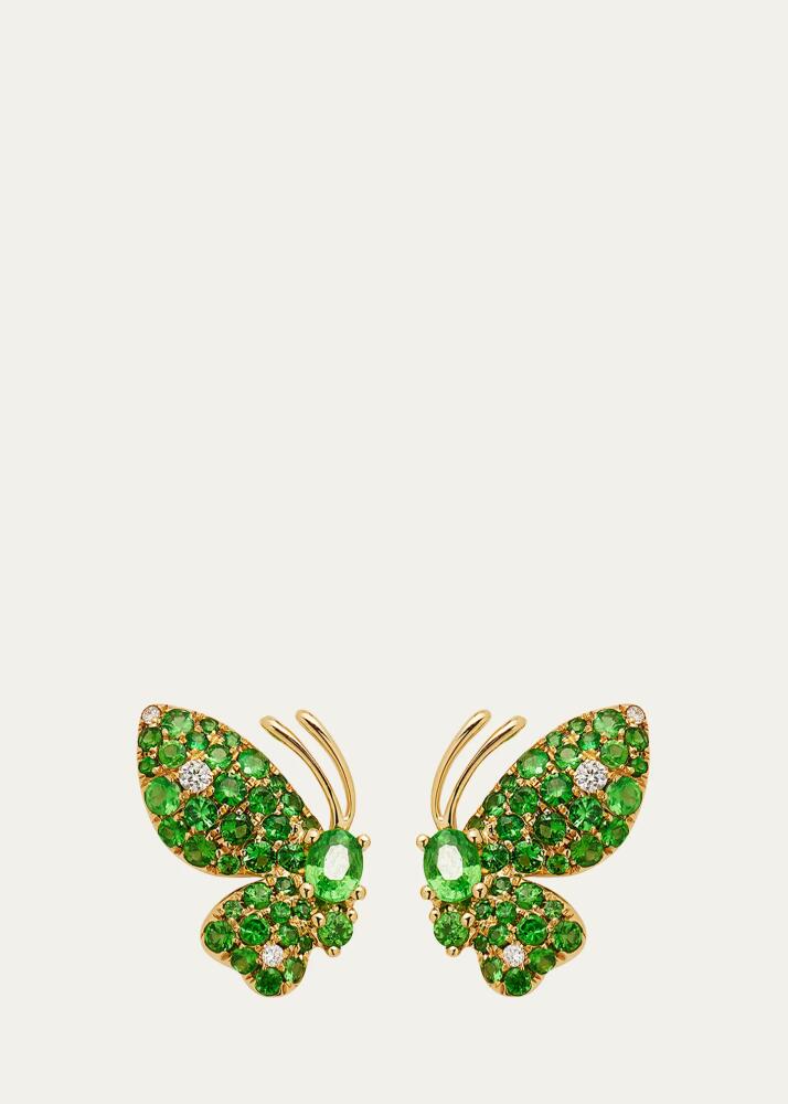 Stefere Yellow Gold Green Garnet and White Diamond Earrings from The Butterfly Collection Cover