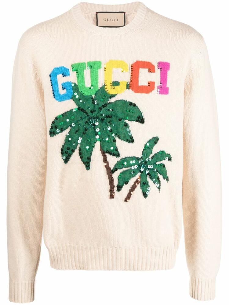 Gucci palm tree-print wool jumper - Neutrals Cover