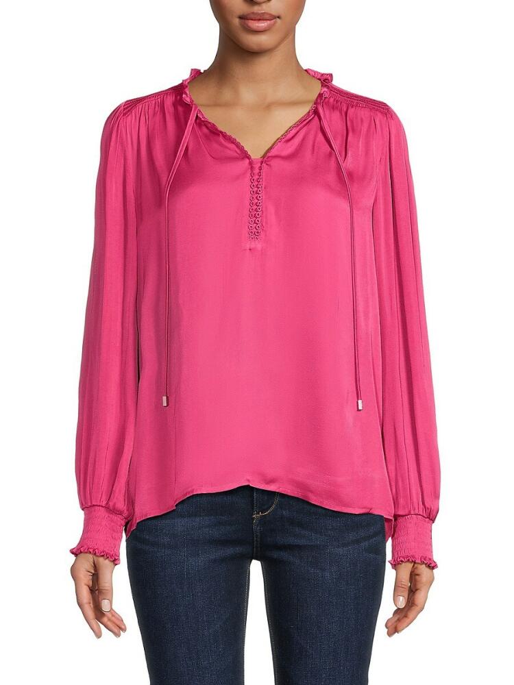 T Tahari Women's Tie Neck Smocked Blouse - Pink Cover