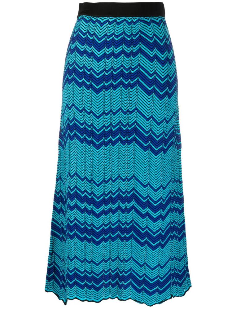 Wales Bonner Palm zigzag pattern midi skirt - Blue Cover