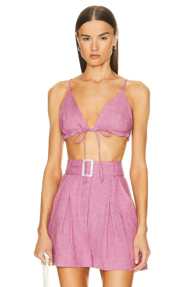 MATTHEW BRUCH Triangle Tie Front Crop Top in Purple Cover