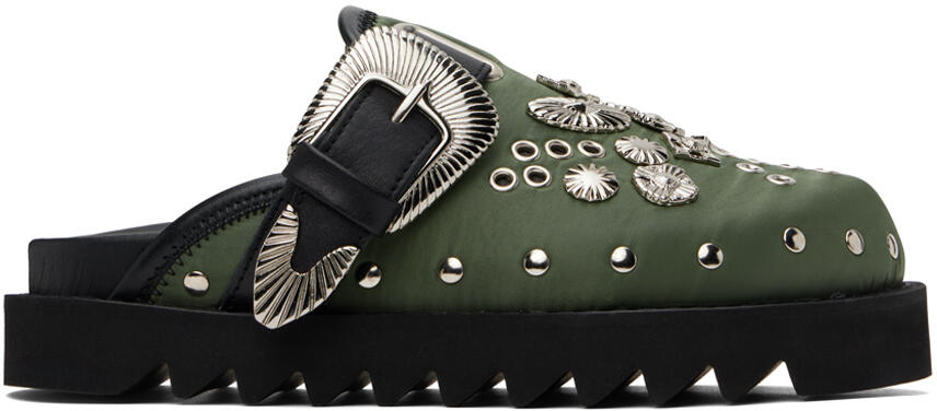 Toga Pulla SSENSE Exclusive Green & Black Eyelet Metal Sabot Loafers Cover