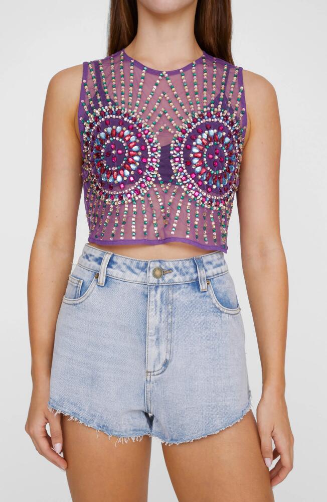 NASTY GAL Embellished Sheer Mesh Crop Tank in Purple Cover