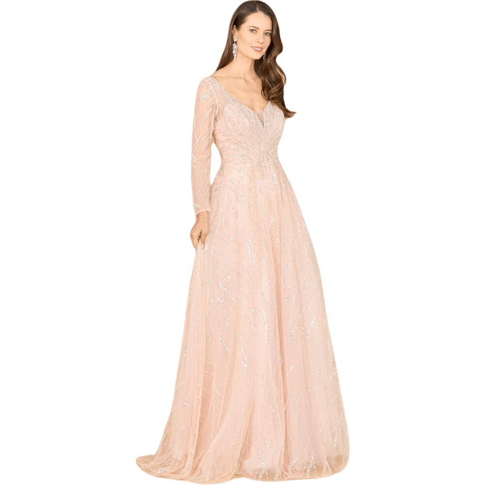 LARA New York Long Sleeve Beaded Lace Gown in Powderpink Cover