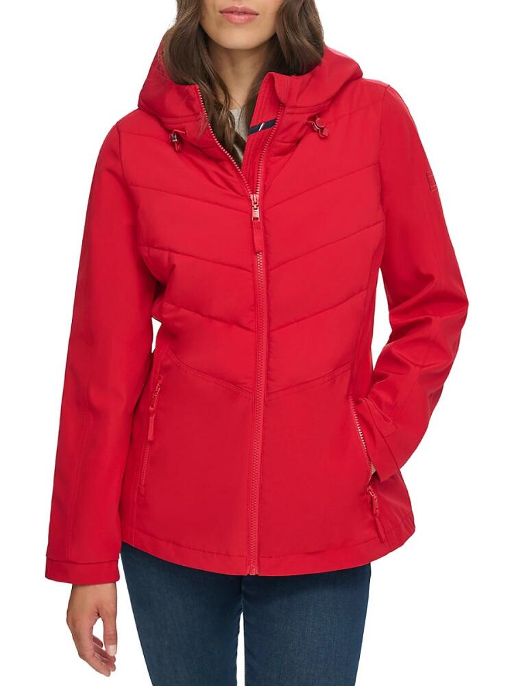 Tommy Hilfiger Women's Sporty Quilted Hooded Jacket - Crimson Cover