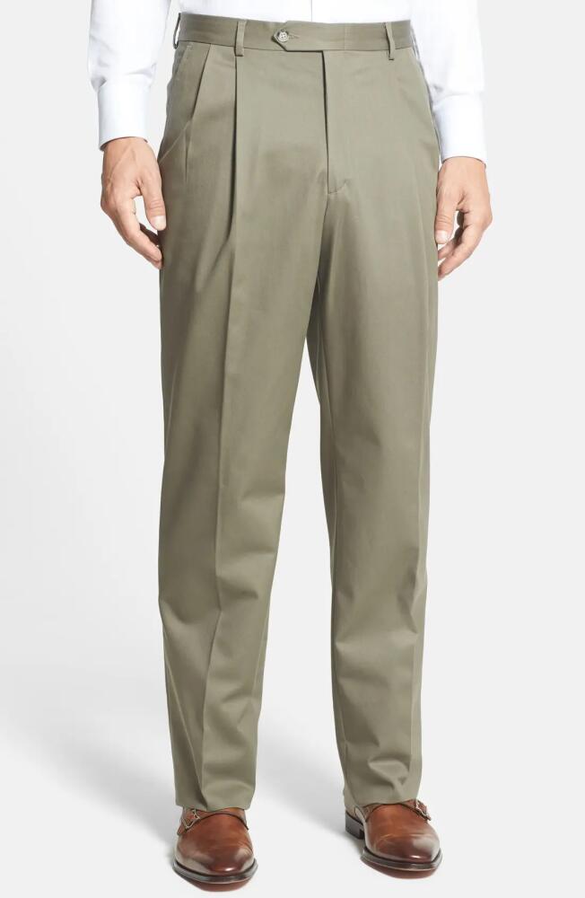 Berle Pleated Classic Fit Cotton Dress Pants in Olive Cover