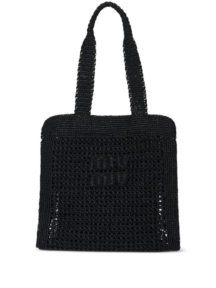 Miu Miu logo-embroidered interwoven tote bag - Black Cover