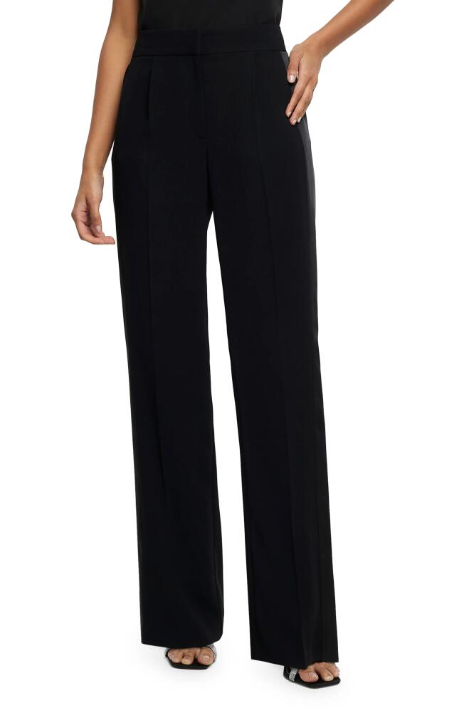 River Island Satin Stripe Crepe Straight Leg Pants in Black Cover