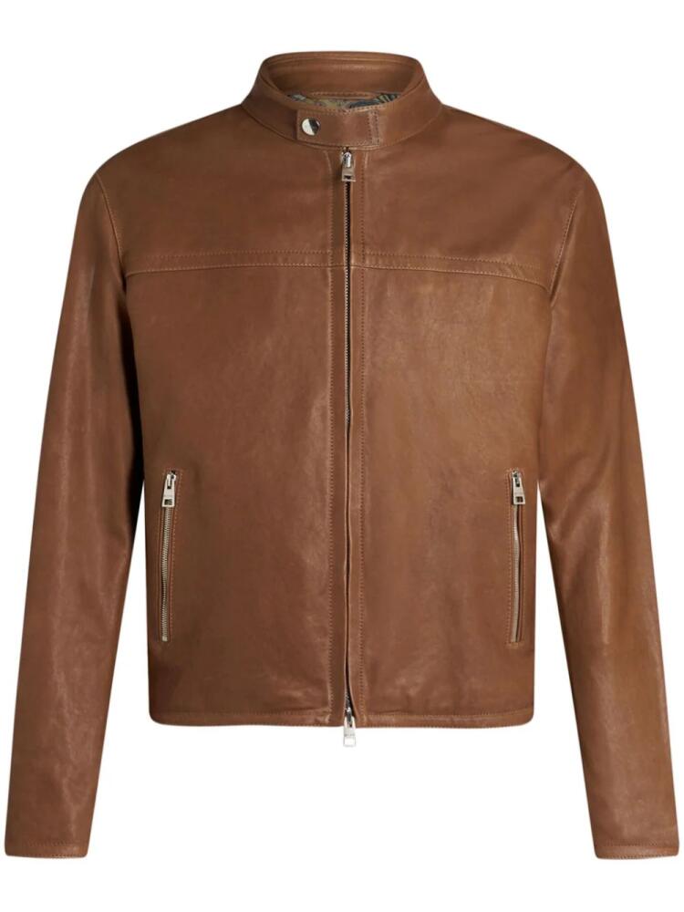 ETRO zip-up leather jacket - Brown Cover