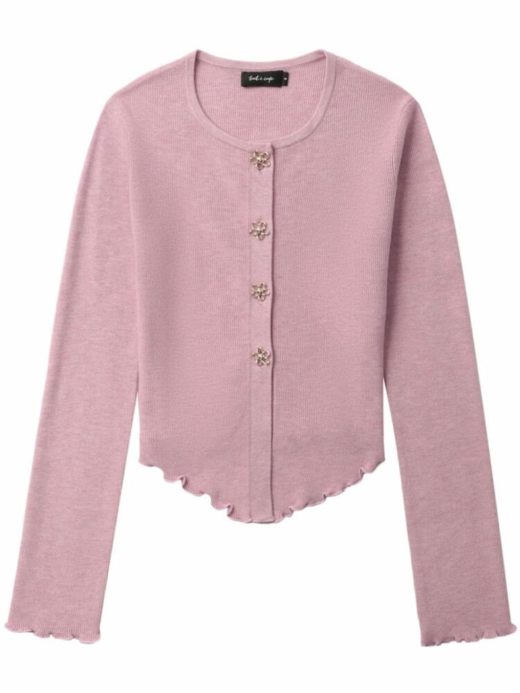 tout a coup floral-buttoned ruffled cardigan - Pink Cover