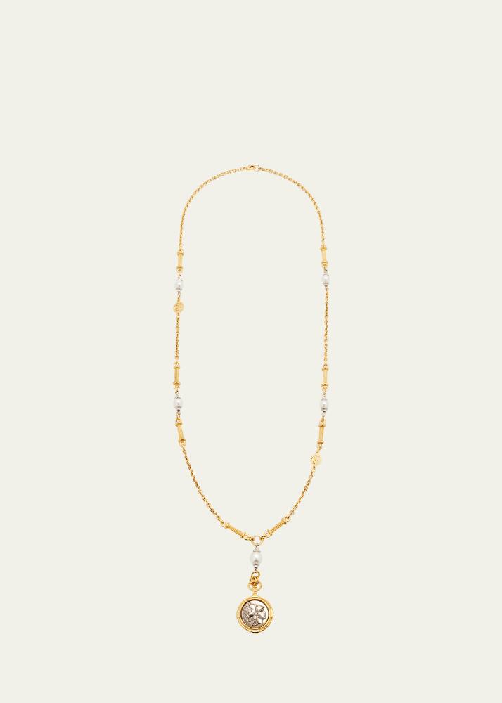 Ben-Amun Long Gold Pearly Necklace with Coin Pendant Cover