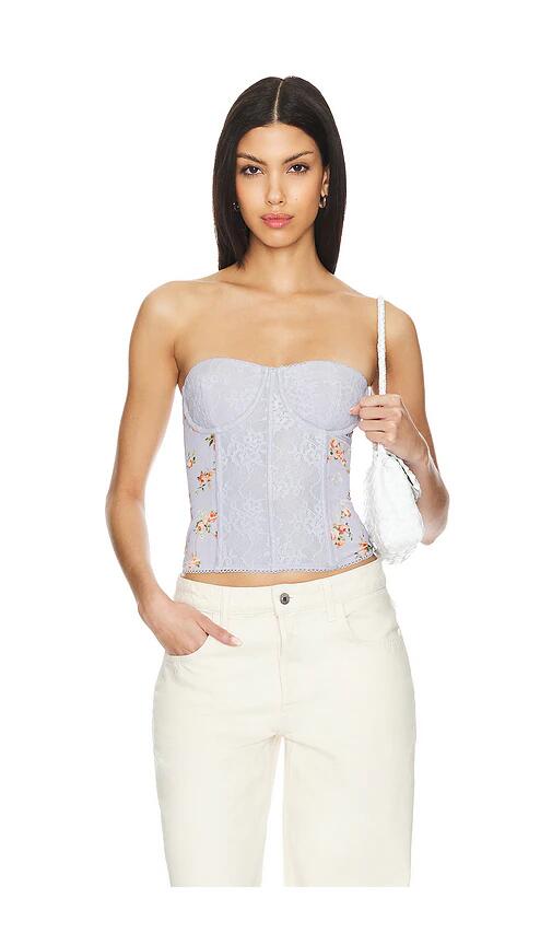 WeWoreWhat Lace Corset Top in Blue Cover