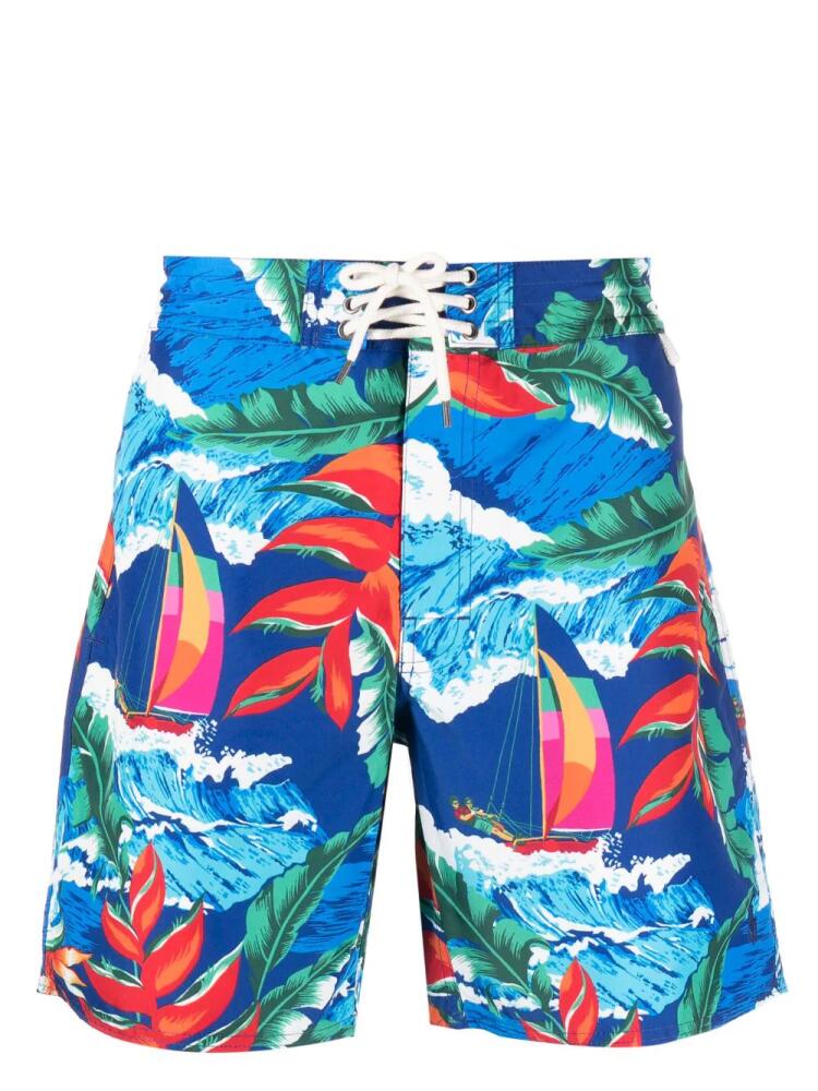 Polo Ralph Lauren floral-print drawstring swim shorts - Blue Cover