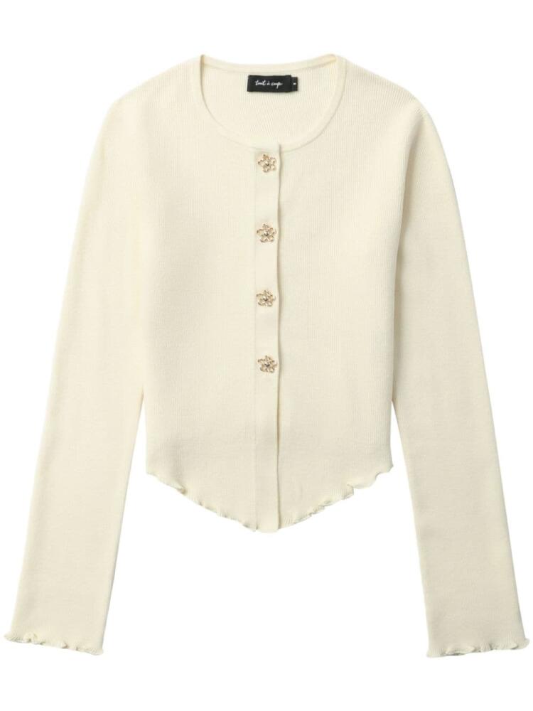 tout a coup flower-buttoned ruffled cardigan - Neutrals Cover