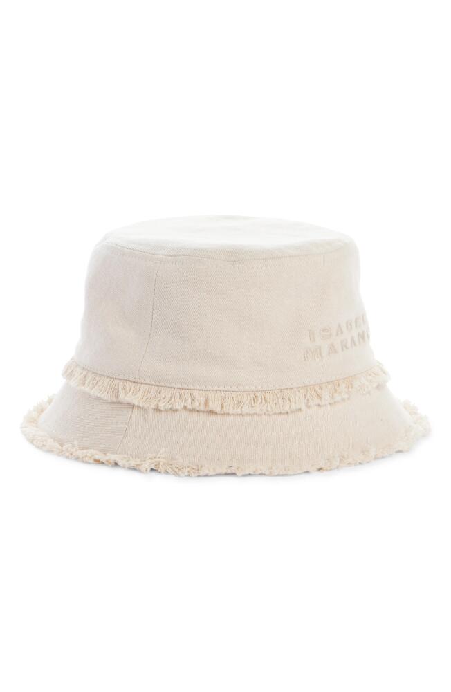 Isabel Marant Bergen Logo Fringe Denim Bucket Hat in Ecru Cover