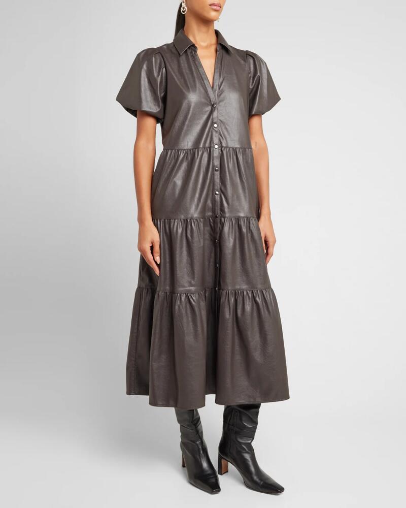 Brochu Walker Havana Tiered Vegan Leather Midi Dress Cover