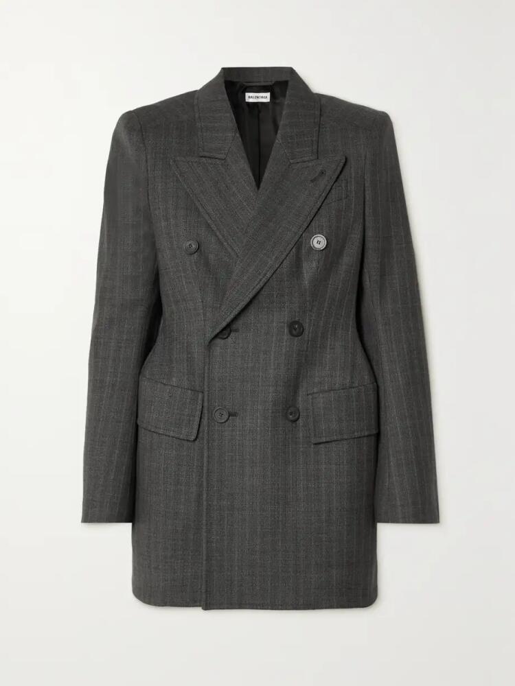 Balenciaga - Hourglass Double-breasted Prince Of Wales Checked Wool Blazer - Gray Cover