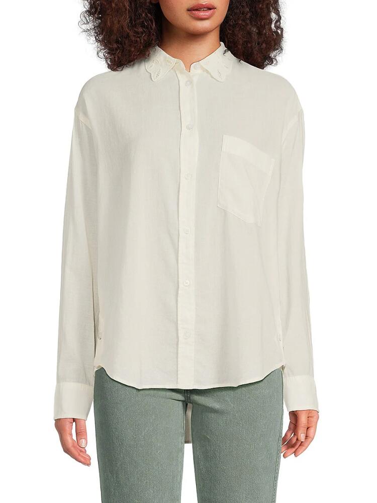 7 For All Mankind Women's Classic Eyelet Collar Shirt - Ivory Cover