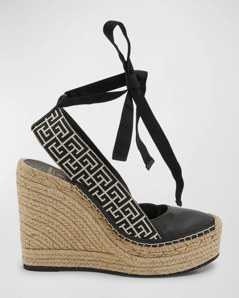 Balmain Alex Monogram Ankle-Tie Wedge Espadrilles Cover