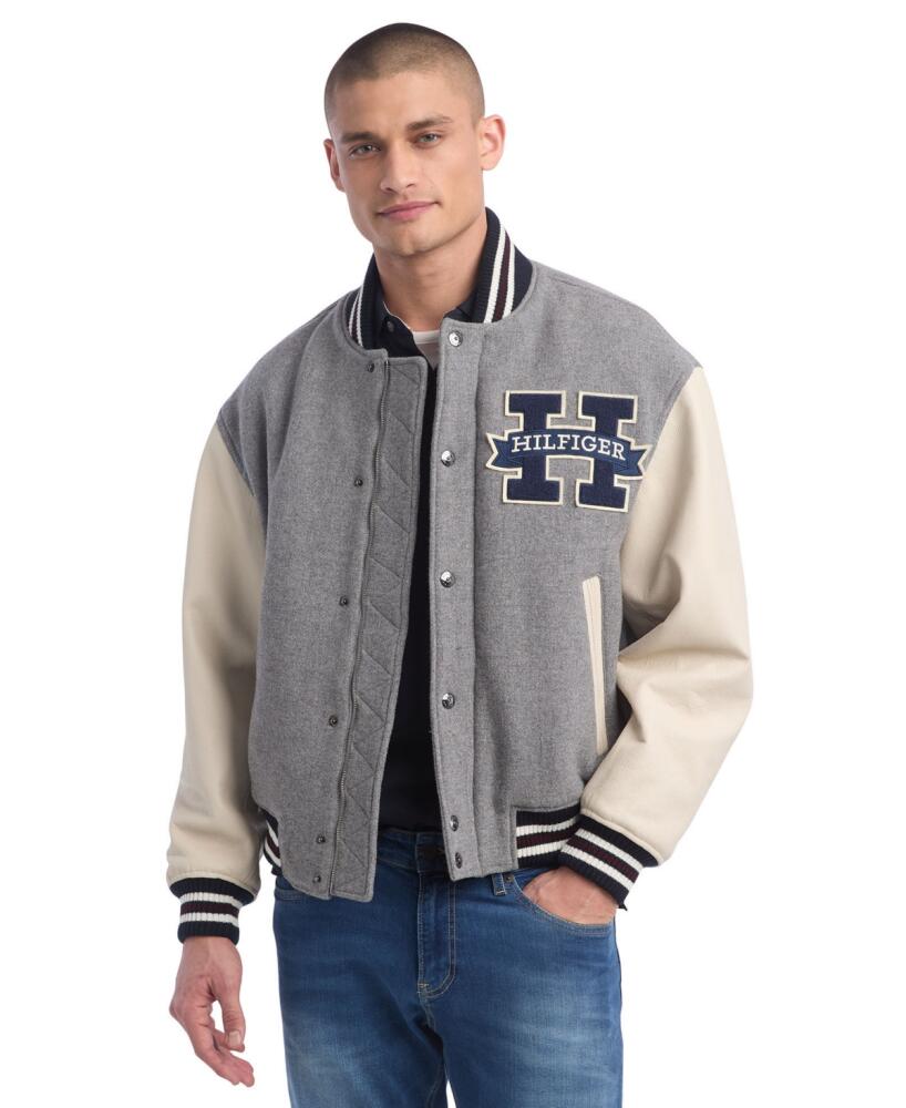 Tommy Hilfiger Men's Leather Varsity Jacket - Light Grey Cover