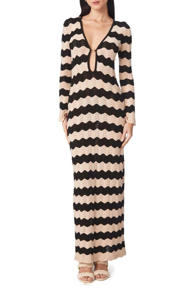 Capittana Ella Stripe Long Sleeve Knit Cover-Up Dress in Neutral Cover