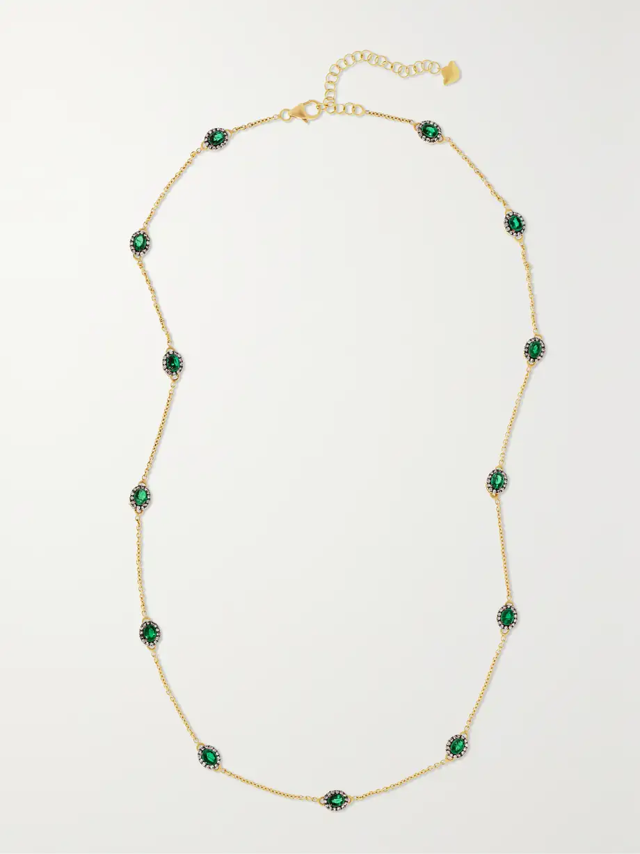 Amrapali London - Rajasthan 18-karat Gold, Rhodium-plated, Emerald And Diamond Necklace - Green Cover