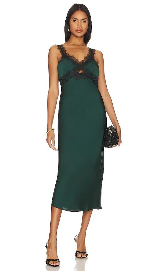 MINKPINK Erin Lace Trim Midi Dress in Dark Green Cover