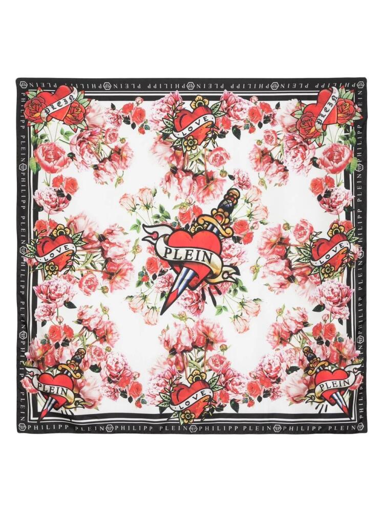 Philipp Plein Silk Foulard 90x90 Love - White Cover