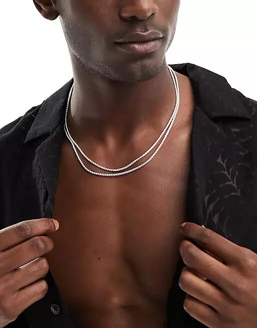 ASOS DESIGN layered box chain necklace in silver tone Cover