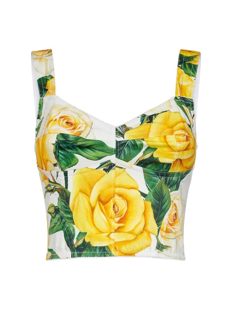 DOLCE & GABBANA Rose Print Cotton Poplin Bustier Top Cover