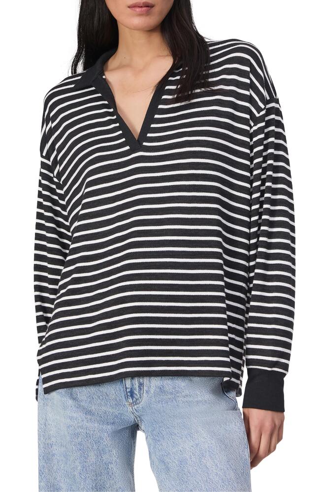 rag & bone Stripe Long Sleeve Polo in Black White Cover