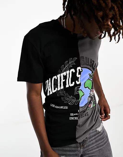 Pacsun copy and paste splice t-shirt in black and gray-Multi Cover