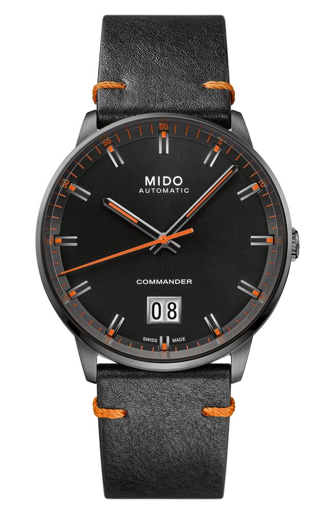 MIDO Commander Big Date Automatic Leather Strap Watch, 42mm in Black Cover