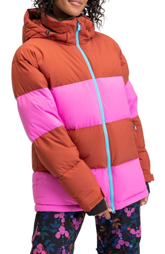 Roxy x Rowley Colorblock Hooded Puffer Jacket in Burnt Henna Cover