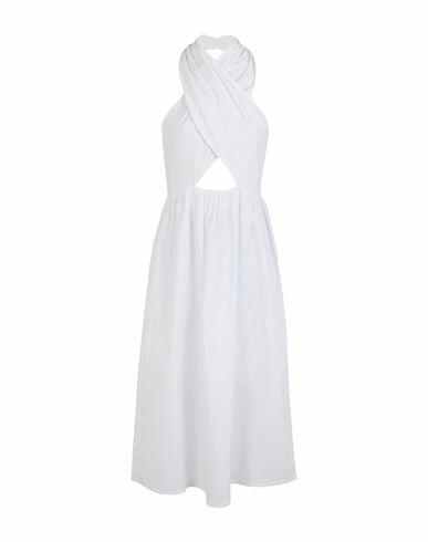 8 By Yoox Organic Cotton Cross-over Top Midi Dress Woman Midi dress White Organic cotton Cover