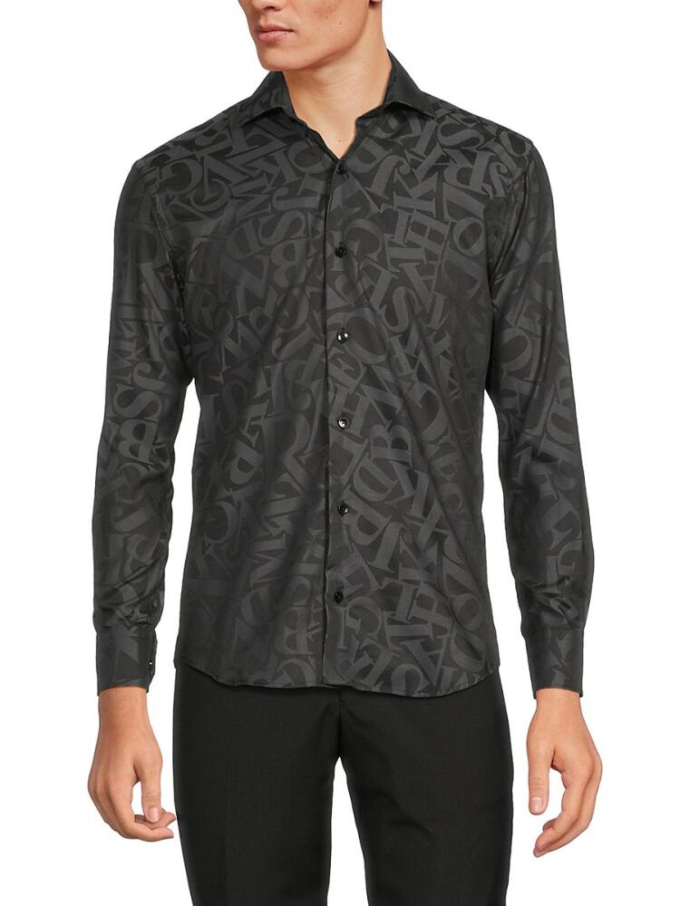 Bertigo Men's Alphabet Button Down Shirt - Black Cover