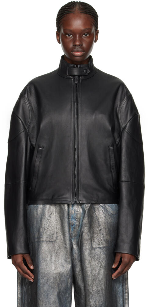 Acne Studios Black Dropped Shoulder Leather Jacket Cover