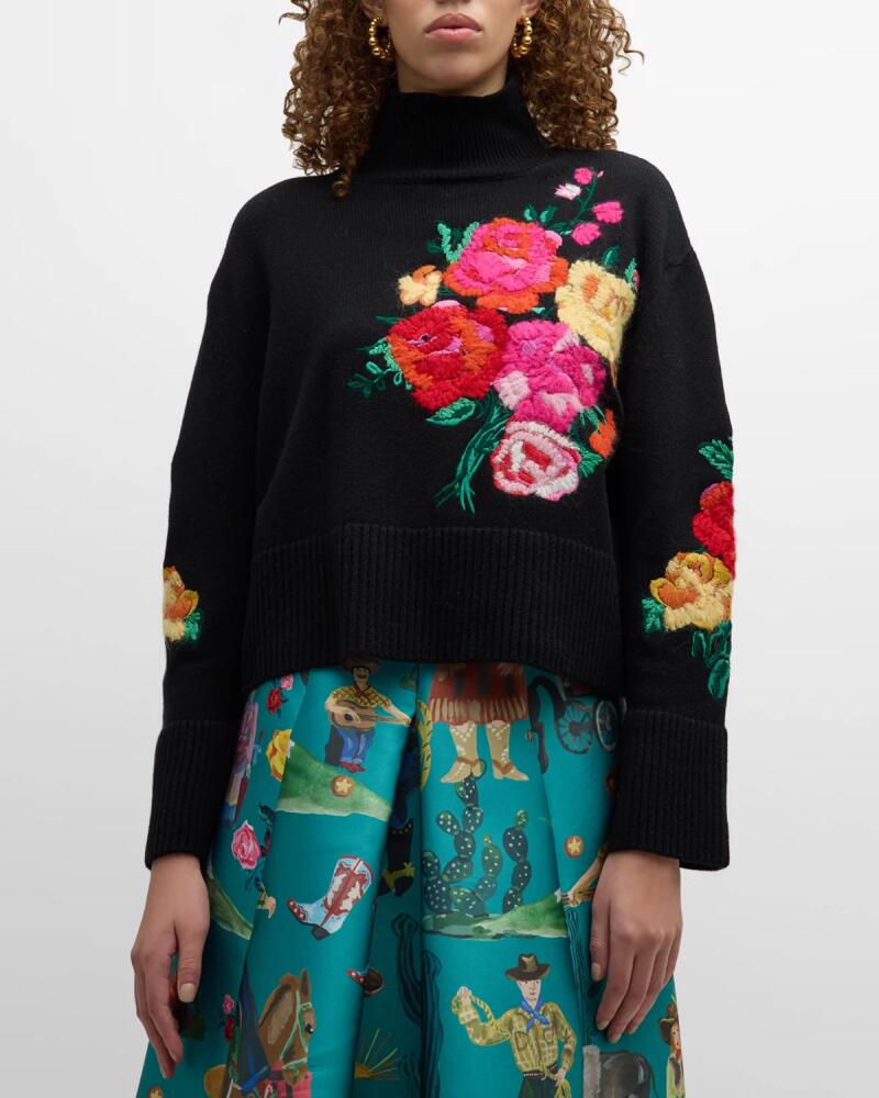 Maison Common Floral-Embroidered Wool Cashmere Turtleneck Sweater Cover