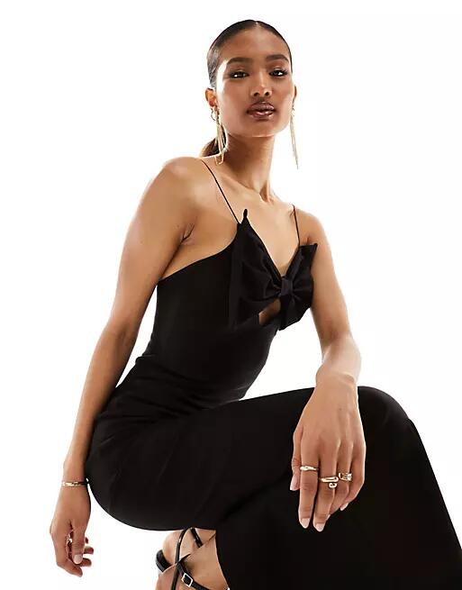 Vesper cami bow detail maxi dress in black Cover