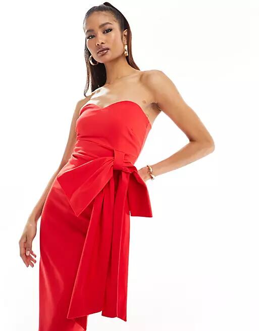 Vesper exclusive bandeau oversized bow maxi dress in red Cover