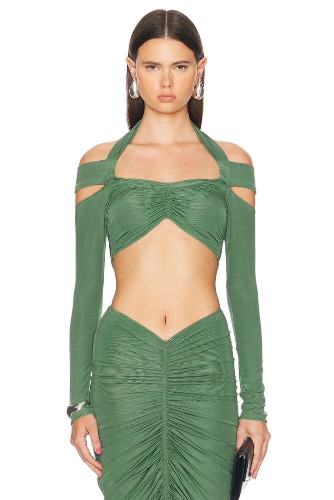 Atlein Off The Shoulder Crop Top in Green Cover