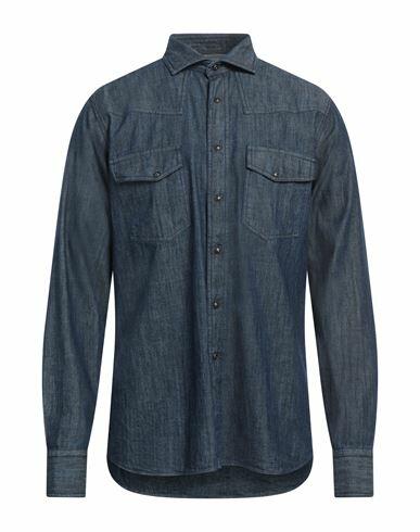 Tagliatore Man Denim shirt Blue Size 15 ¾ Cotton Cover