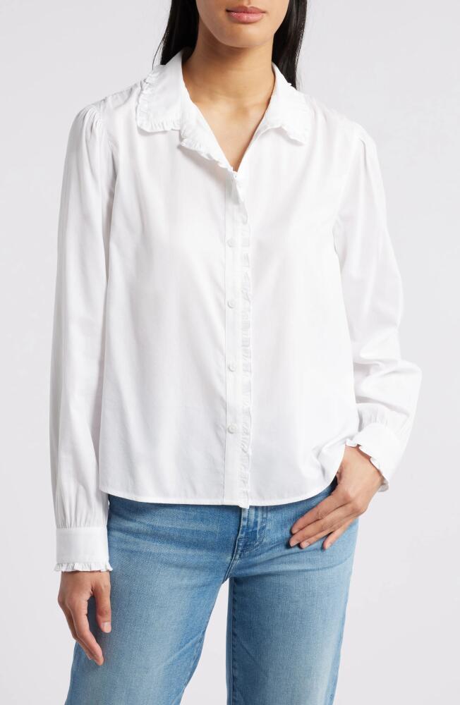 beachlunchlounge Ciara Ruffle Trim Button-Up Shirt in White Cover