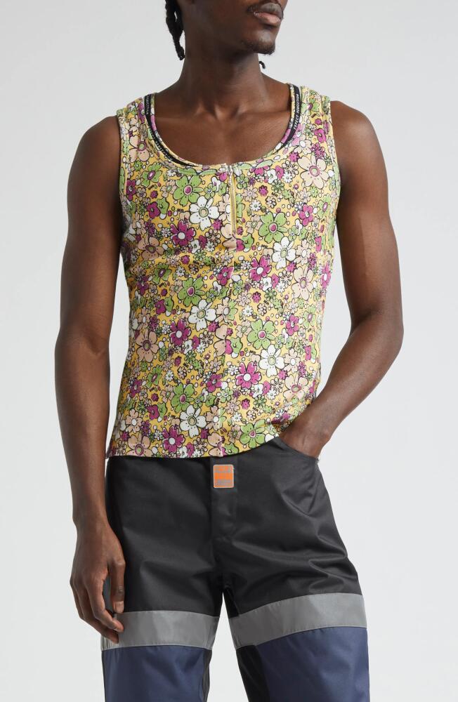 Martine Rose Floral Print Quarter Zip Tank in Festival Floral Cover