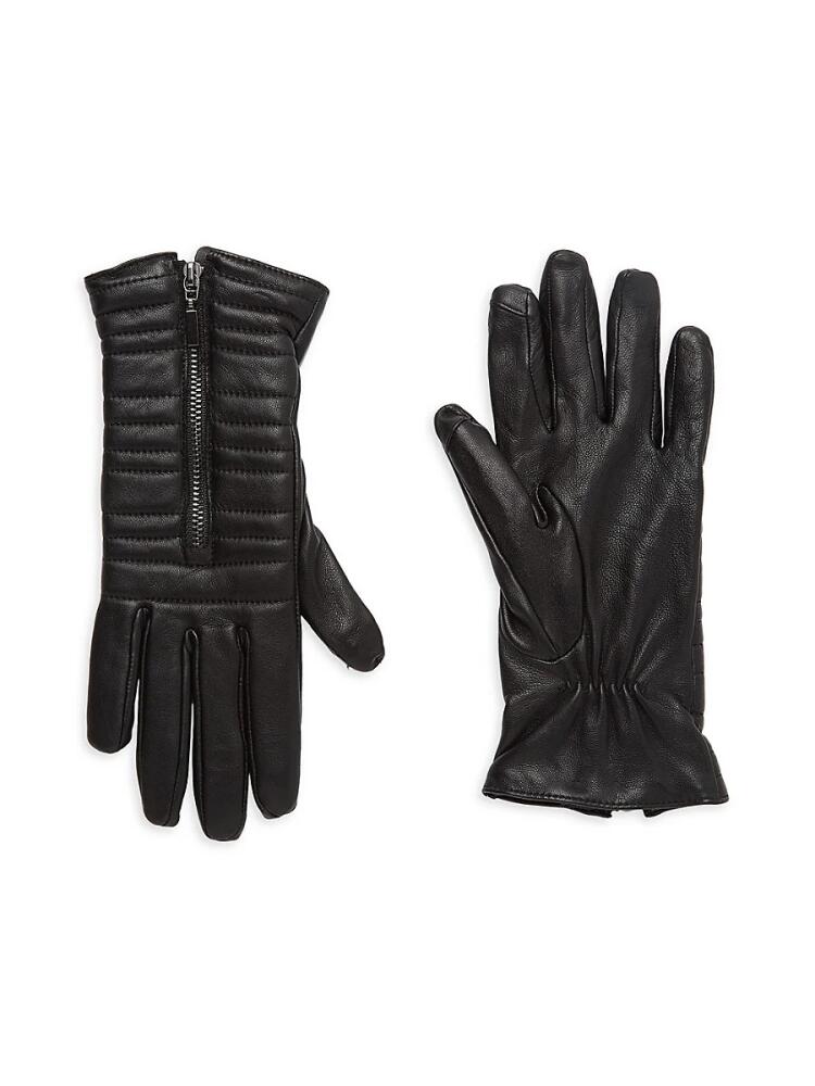 Saks Fifth Avenue Men's Quilted Zip Leather Gloves - Black Cover