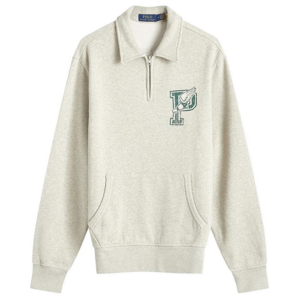 Polo Ralph Lauren Men's College Logo Half Zip Sweatshirt in Light Vintage Heather Cover