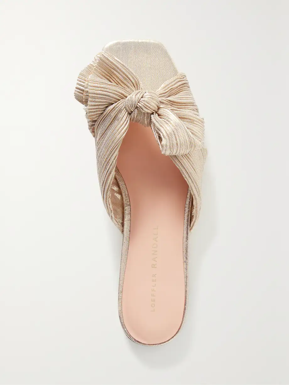 Loeffler Randall - Daphne Bow-embellished Plissé-lamé Slidesa - Gold Cover