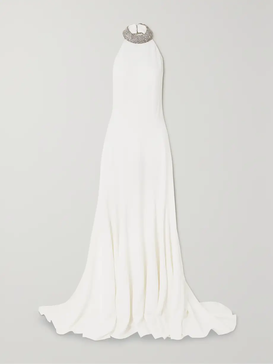 Stella McCartney - + Net Sustain Open-back Embellished Stretch-cady Halterneck Gown - White Cover